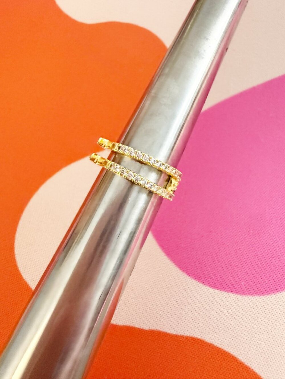 Crystal Embedded Gold Tone H Open Ring / Ear Cuff sz 6.5 - Picture 8 of 10